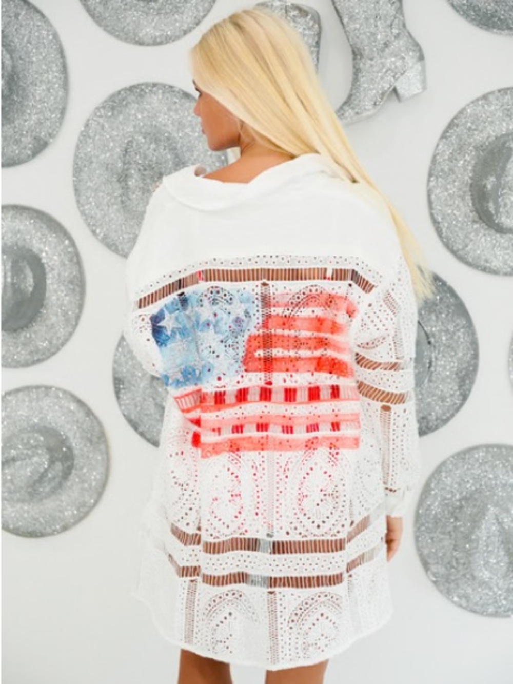 Judith March White Eyelet Crochet Button-Up